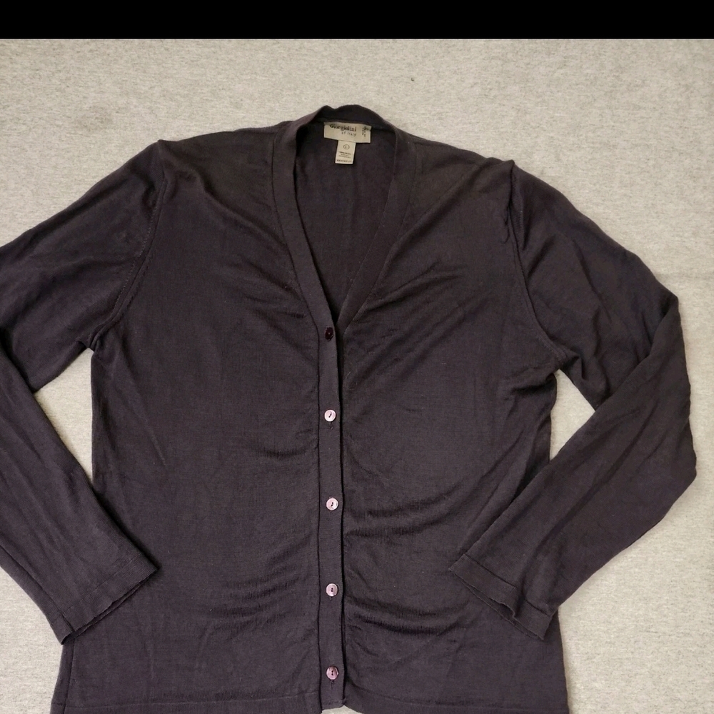Giorgioloni Of Italy 100% Extra Fine Merino Wool Chic V-Neck ButtonDown Cardigan